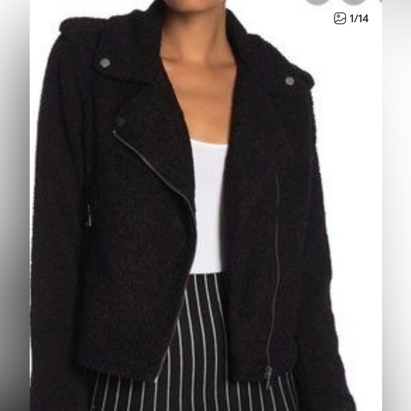 Max Studio Faux Fur Shearling Moto Jacket Women Size Medium Black Cozy Stylish - Picture 1 of 11